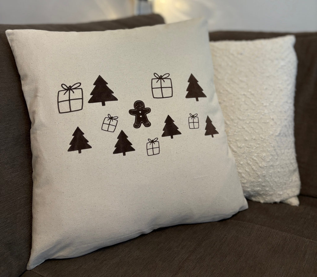 Kissenbezug Weihnachten 40x40 cm | handgemacht, fairtrade, Weihnachtsmotive Lebkuchen Tannen