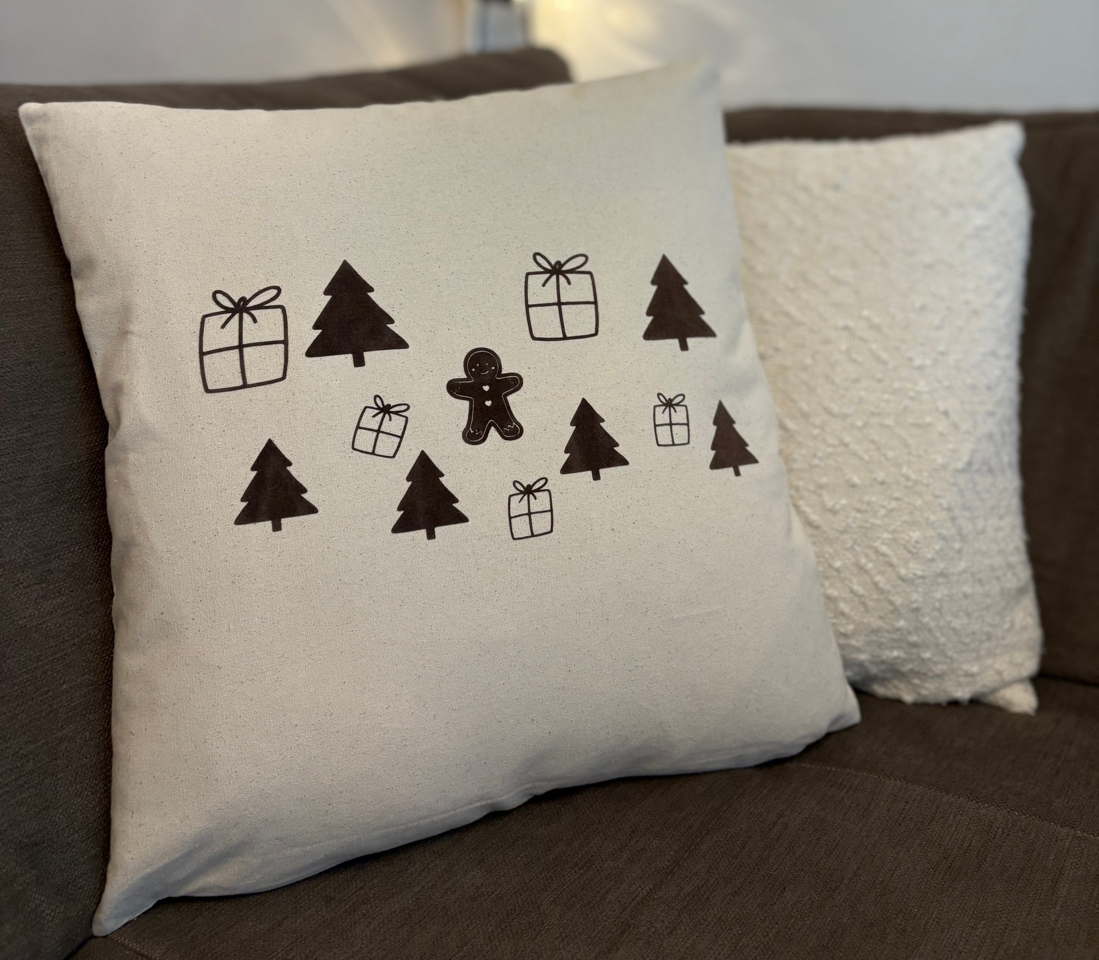 Kissenbezug Weihnachten 40x40 cm | handgemacht, fairtrade, Weihnachtsmotive Lebkuchen Tannen