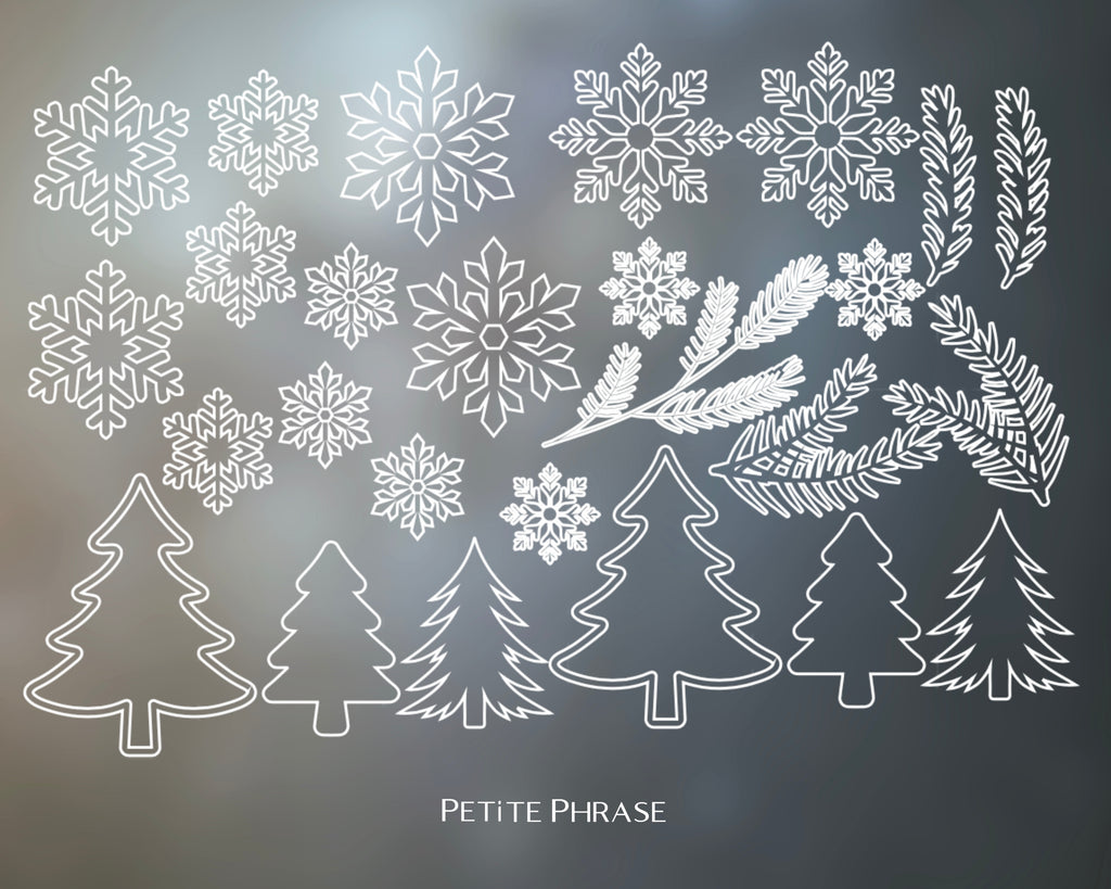 Fensterbild wiederverwendbar Winter | Set Tannenbaum Schneeflocken | Sticker Aufkleber Fenstersticker Fensteraufkleber