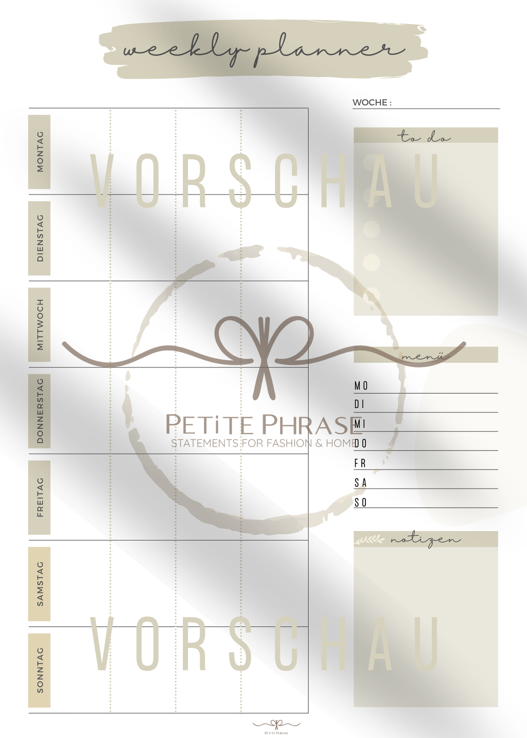 Wochenplaner | digital zum Ausdrucken | 4 Personen