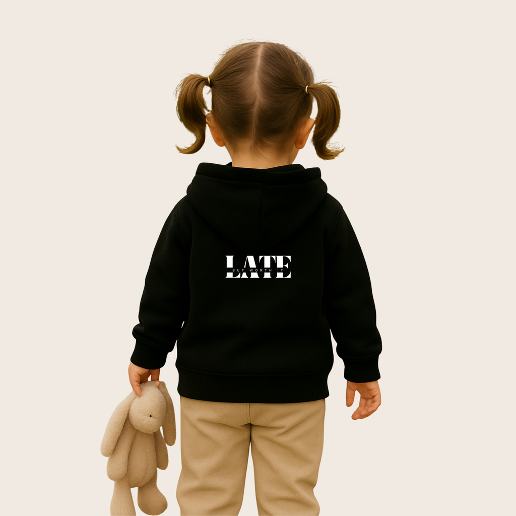 Baby Kinder Hoodie | Late but worth it | mit Bio-Baumwolle in Zertifizierung