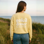 Damen-Sweater | „mer & soleil, la vie est belle“ | mit Bio-Baumwolle in Zertifizierung