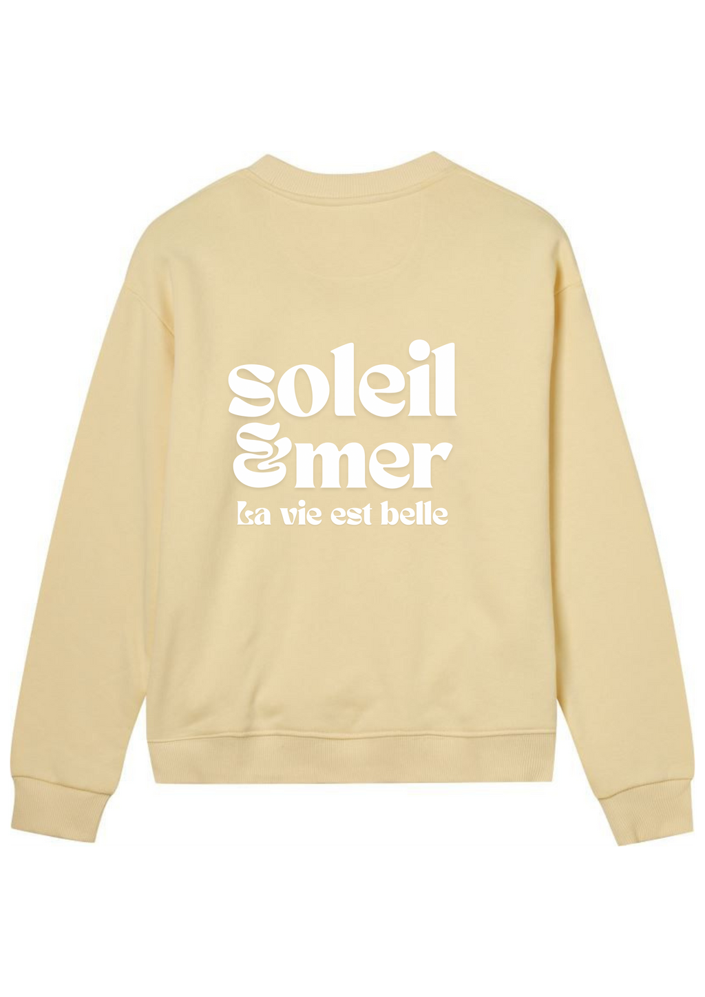 Damen-Sweater | „mer & soleil, la vie est belle“ | mit Bio-Baumwolle in Zertifizierung