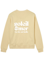 Damen-Sweater | „mer & soleil, la vie est belle“ | mit Bio-Baumwolle in Zertifizierung