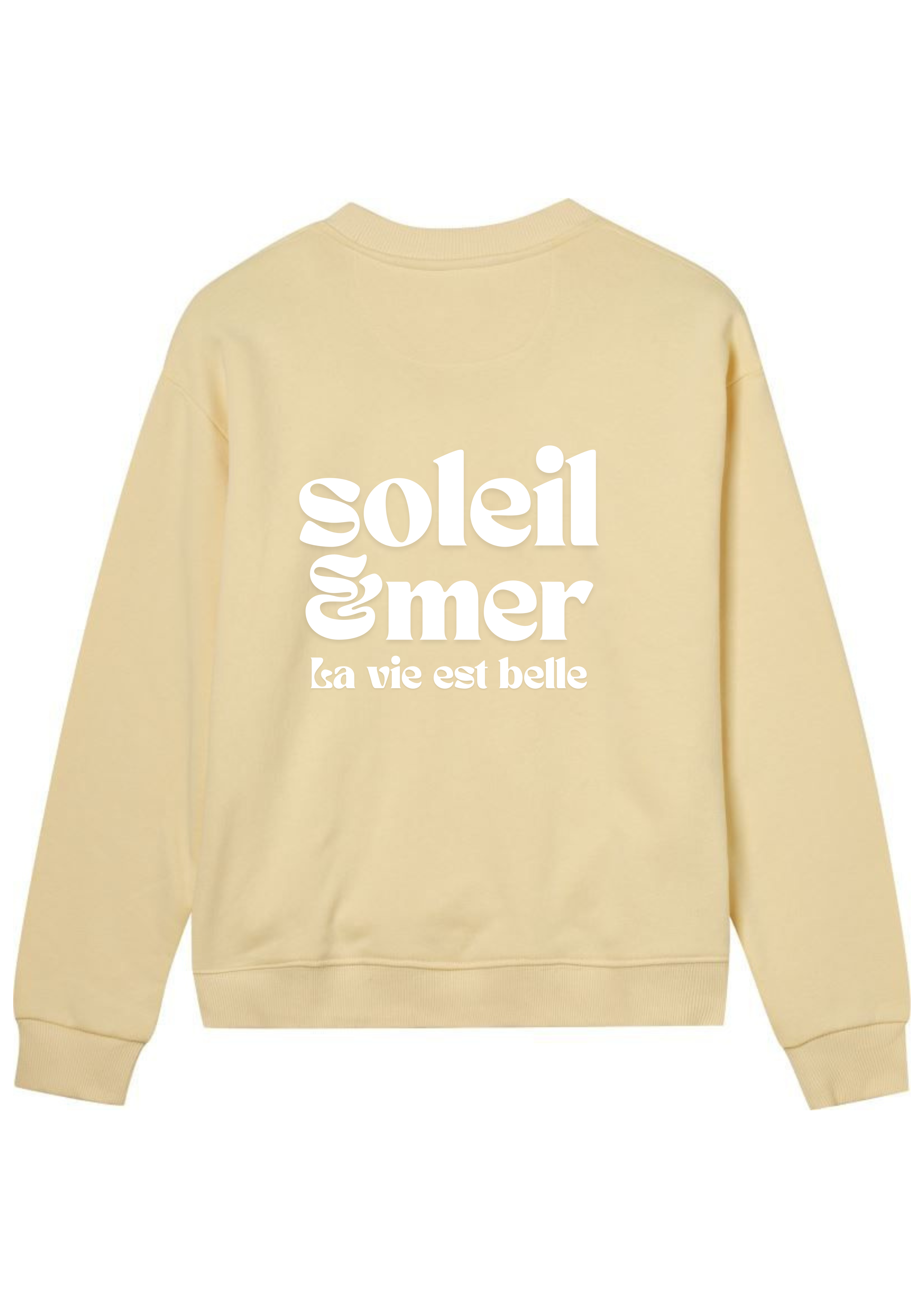 Damen-Sweater | „mer & soleil, la vie est belle“ | mit Bio-Baumwolle in Zertifizierung